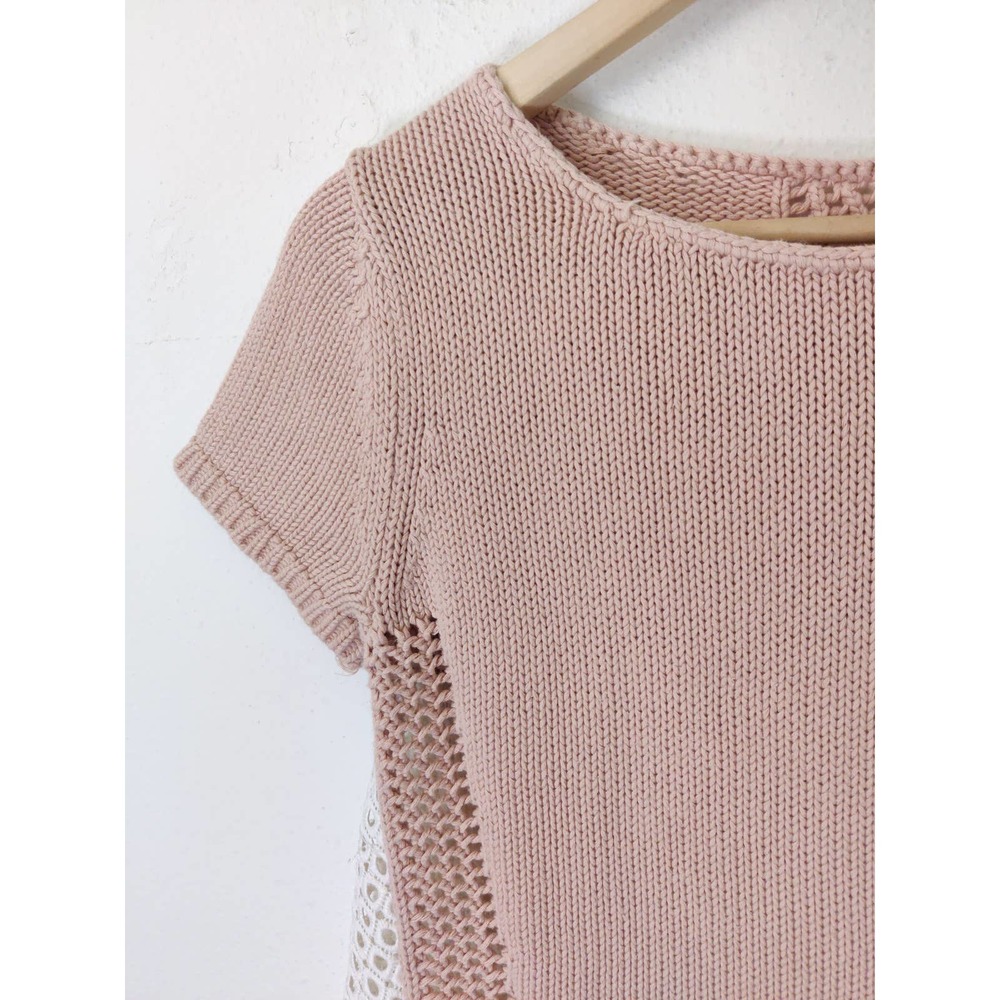 Anthropologie Moth Madeira Pink & White Eyelet Knit Back Pullover Sweater Size S - Picture 6 of 11